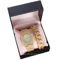 Luxury Full Rhinestone Quartz Watch Gift Set with Stainless Steel Band Stylish Golden Bracelet Gift Sets For Men Custodibus set